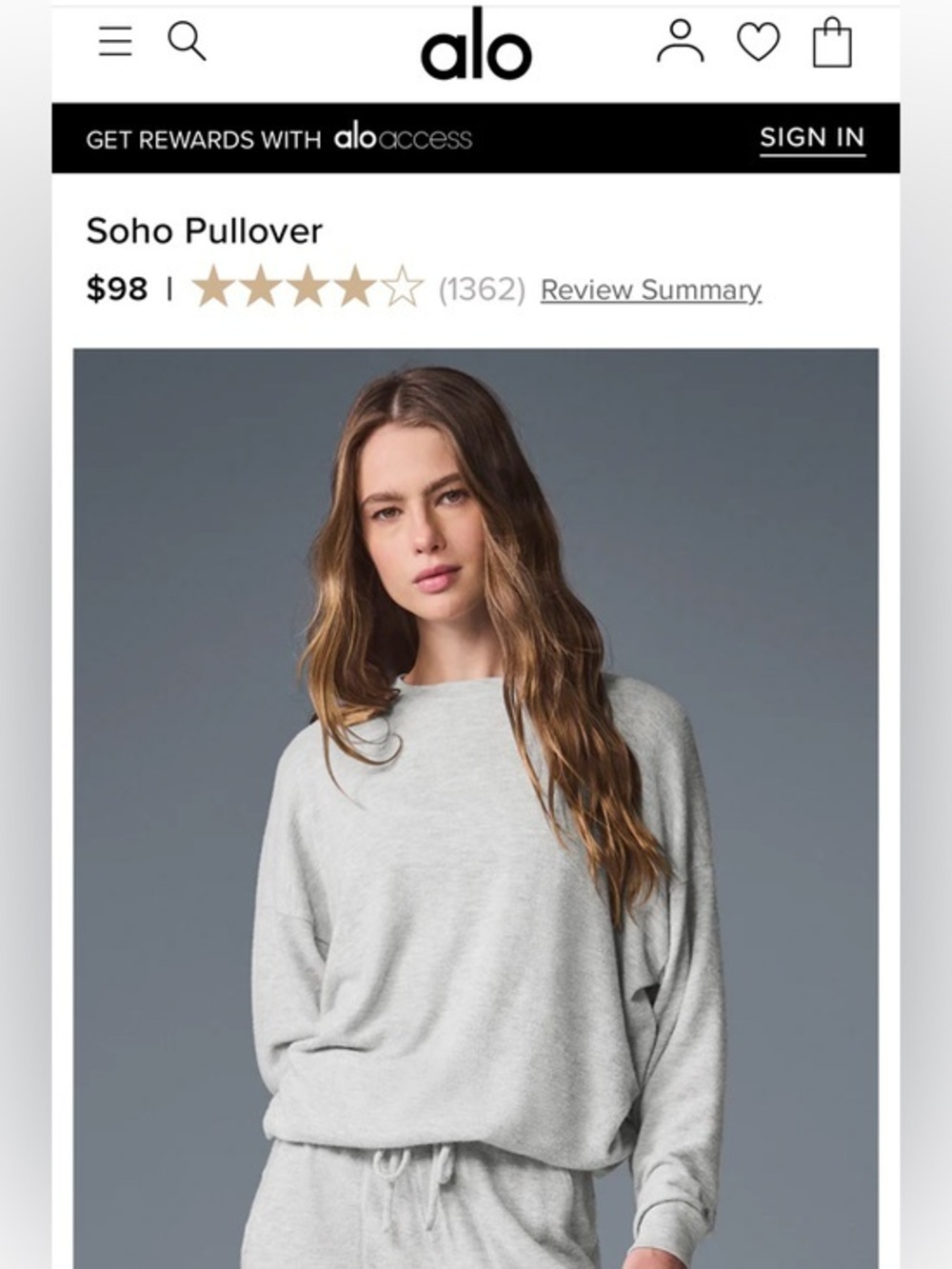 ALO Yoga Soho Pullover in Light Gray